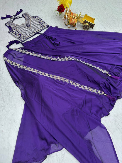 Ready-to-Wear Purple  Rangoli Silk Indo-Western Lehenga Choli With Shrug Style Dupatta