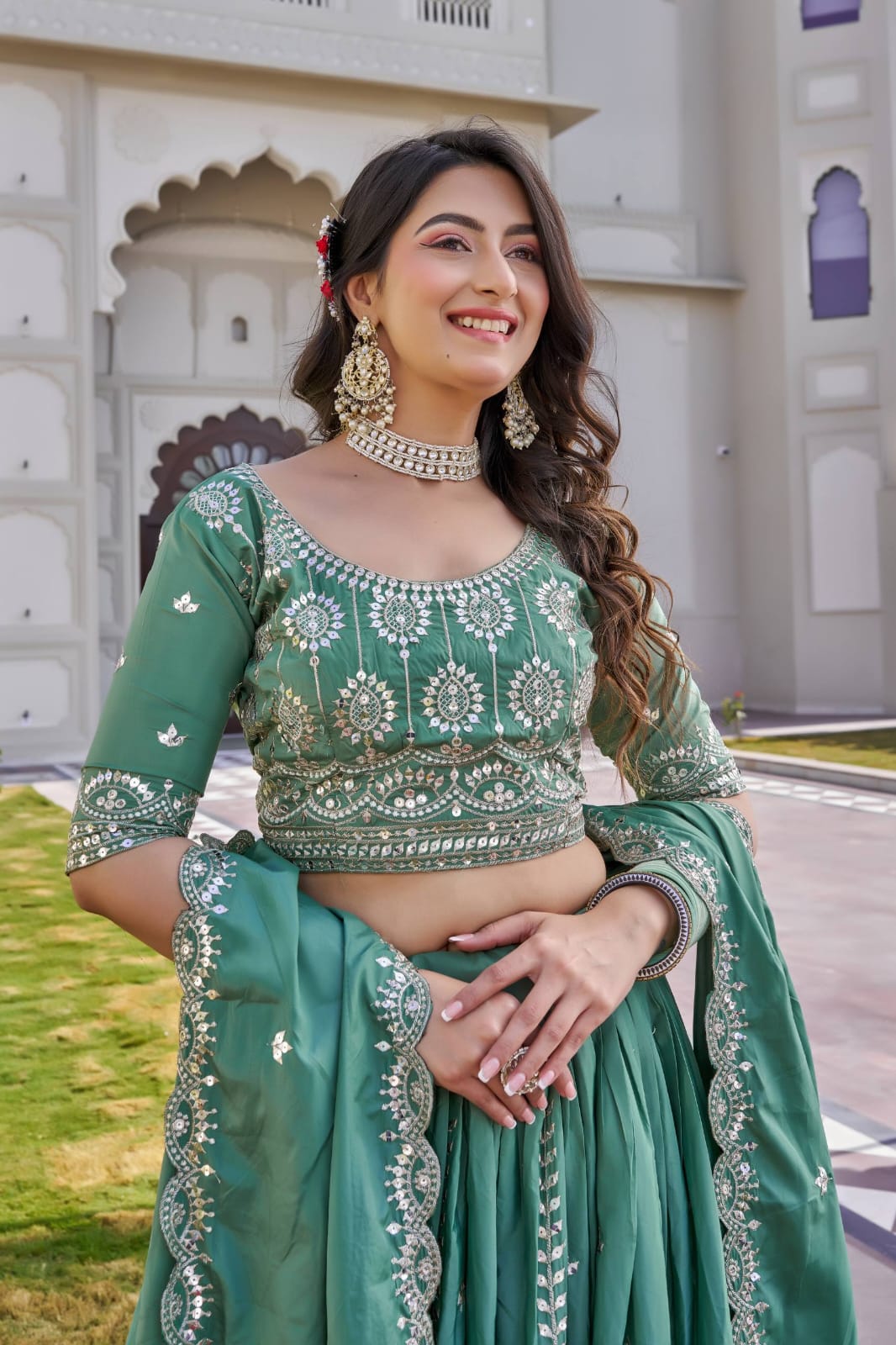 Pista Green Ready to Wear Designer Bridesmaid Lehenga choli With Dupatta
