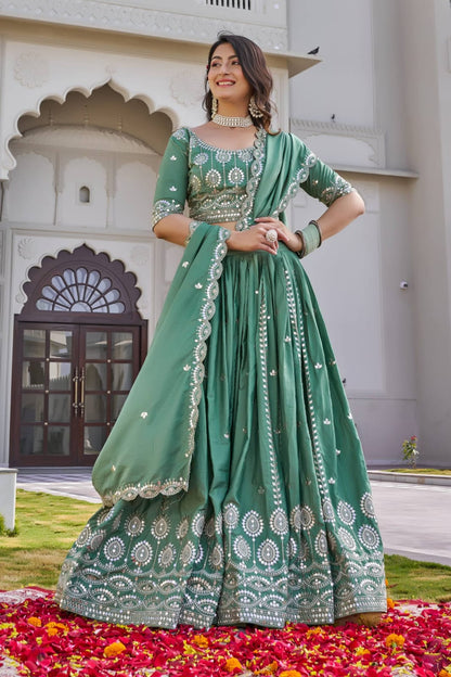 Pista Green Ready to Wear Designer Bridesmaid Lehenga choli With Dupatta