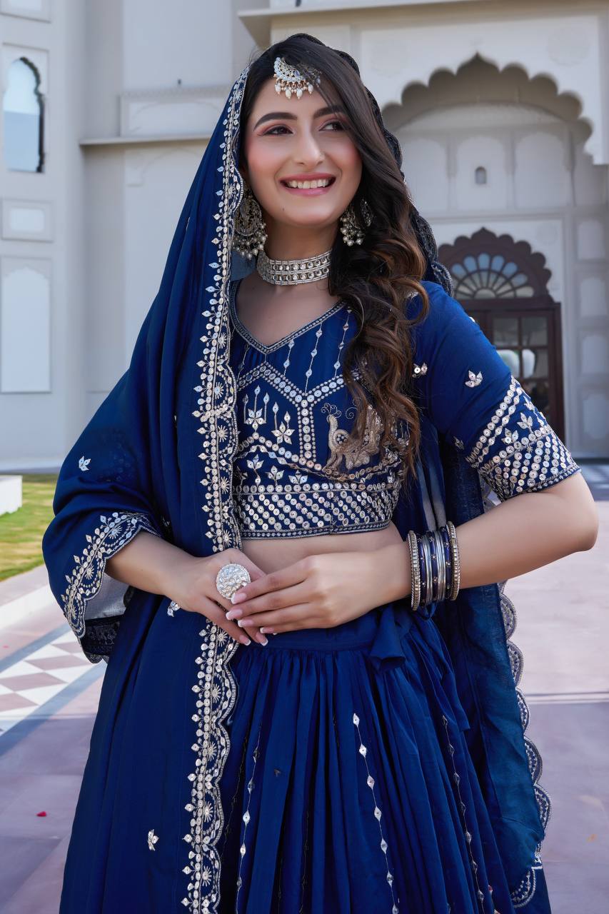 Navy Blue Ready to Wear Designer Bridesmaid Lehenga choli With Dupatta