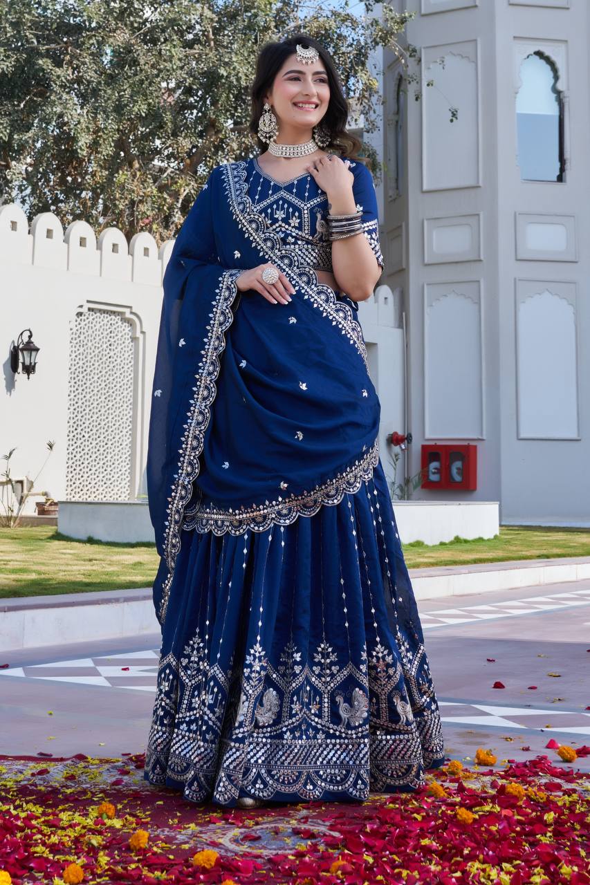 Navy Blue Ready to Wear Designer Bridesmaid Lehenga choli With Dupatta