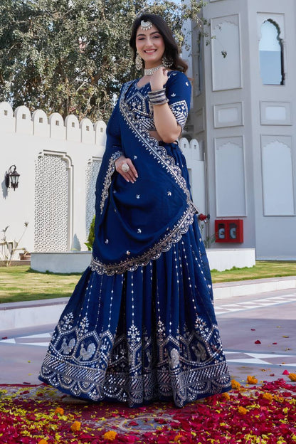 Navy Blue Ready to Wear Designer Bridesmaid Lehenga choli With Dupatta