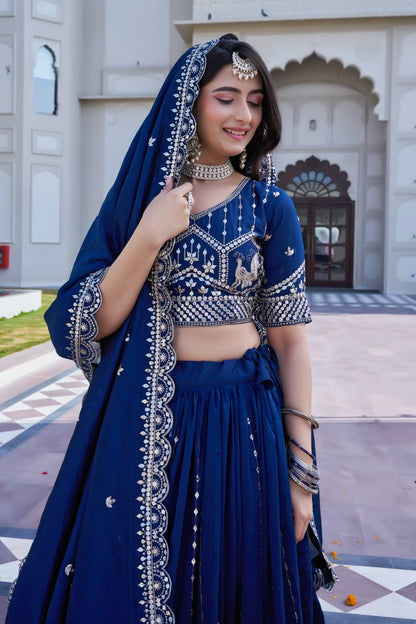 Navy Blue Ready to Wear Designer Bridesmaid Lehenga choli With Dupatta