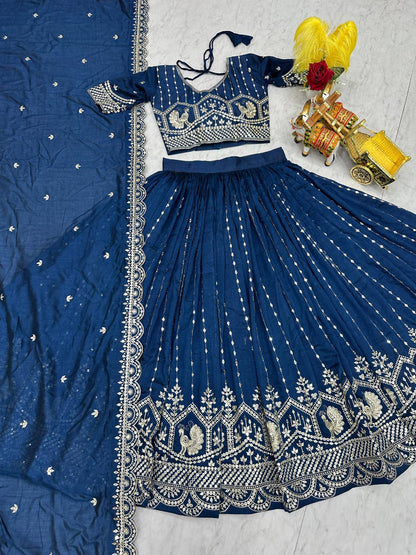 Navy Blue Ready to Wear Designer Bridesmaid Lehenga choli With Dupatta