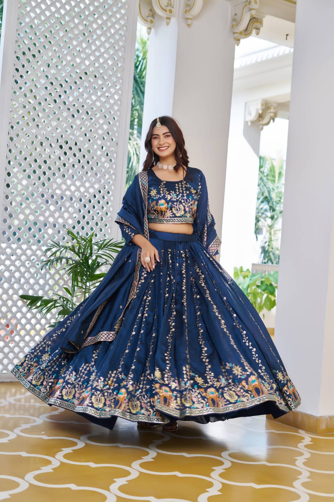 Navy Blue Ready to Wear Designer Bridesmaid Lehenga choli With Dupatta