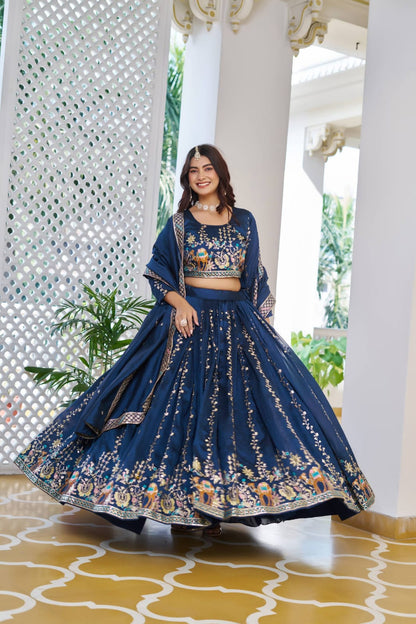Navy Blue Ready to Wear Designer Bridesmaid Lehenga choli With Dupatta