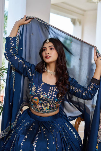 Navy Blue Ready to Wear Designer Bridesmaid Lehenga choli With Dupatta