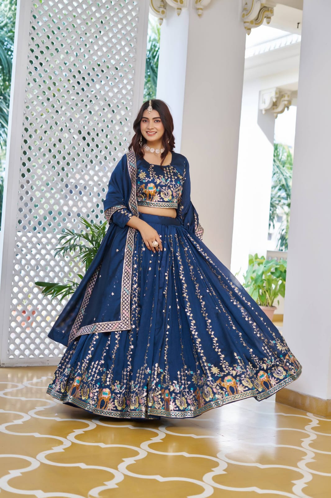 Navy Blue Ready to Wear Designer Bridesmaid Lehenga choli With Dupatta
