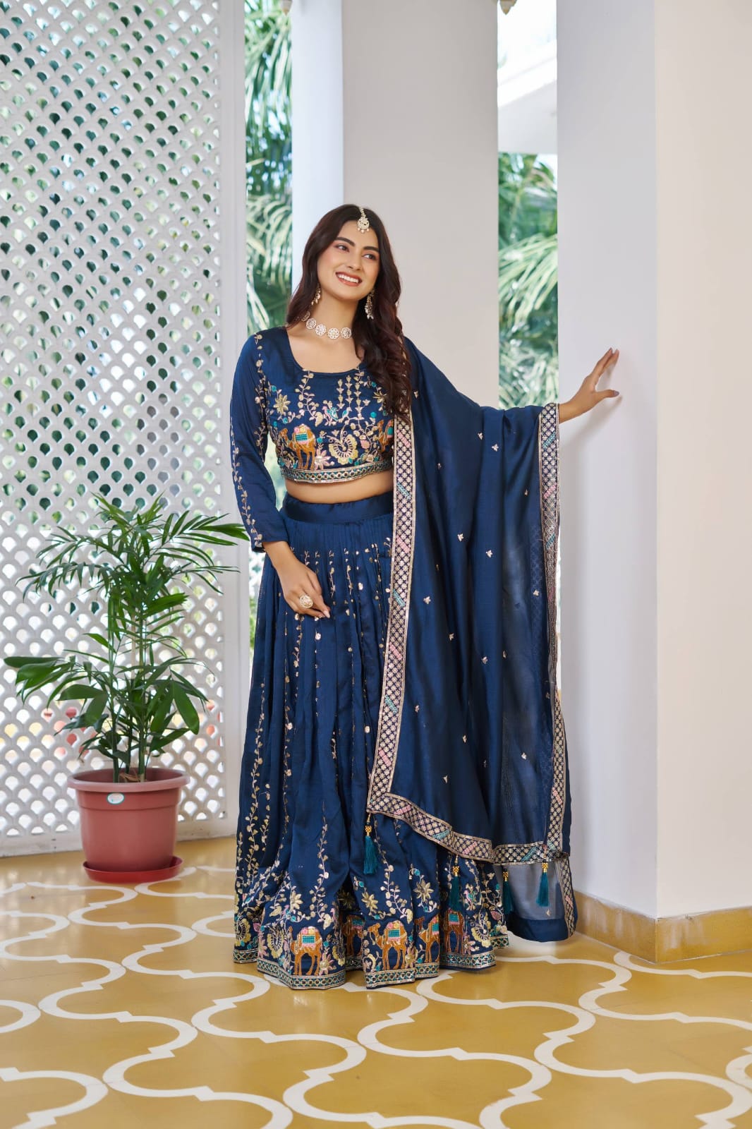 Navy Blue Ready to Wear Designer Bridesmaid Lehenga choli With Dupatta