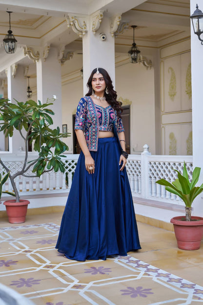 Ready-to-Wear Rani Pink Vichitra silk Indo-Western Lehenga with Embroidered Peplum Koti Blouse