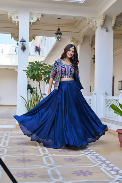 Ready-to-Wear Rani Pink Vichitra silk Indo-Western Lehenga with Embroidered Peplum Koti Blouse