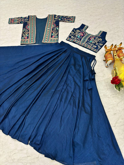 Ready-to-Wear Rani Pink Vichitra silk Indo-Western Lehenga with Embroidered Peplum Koti Blouse