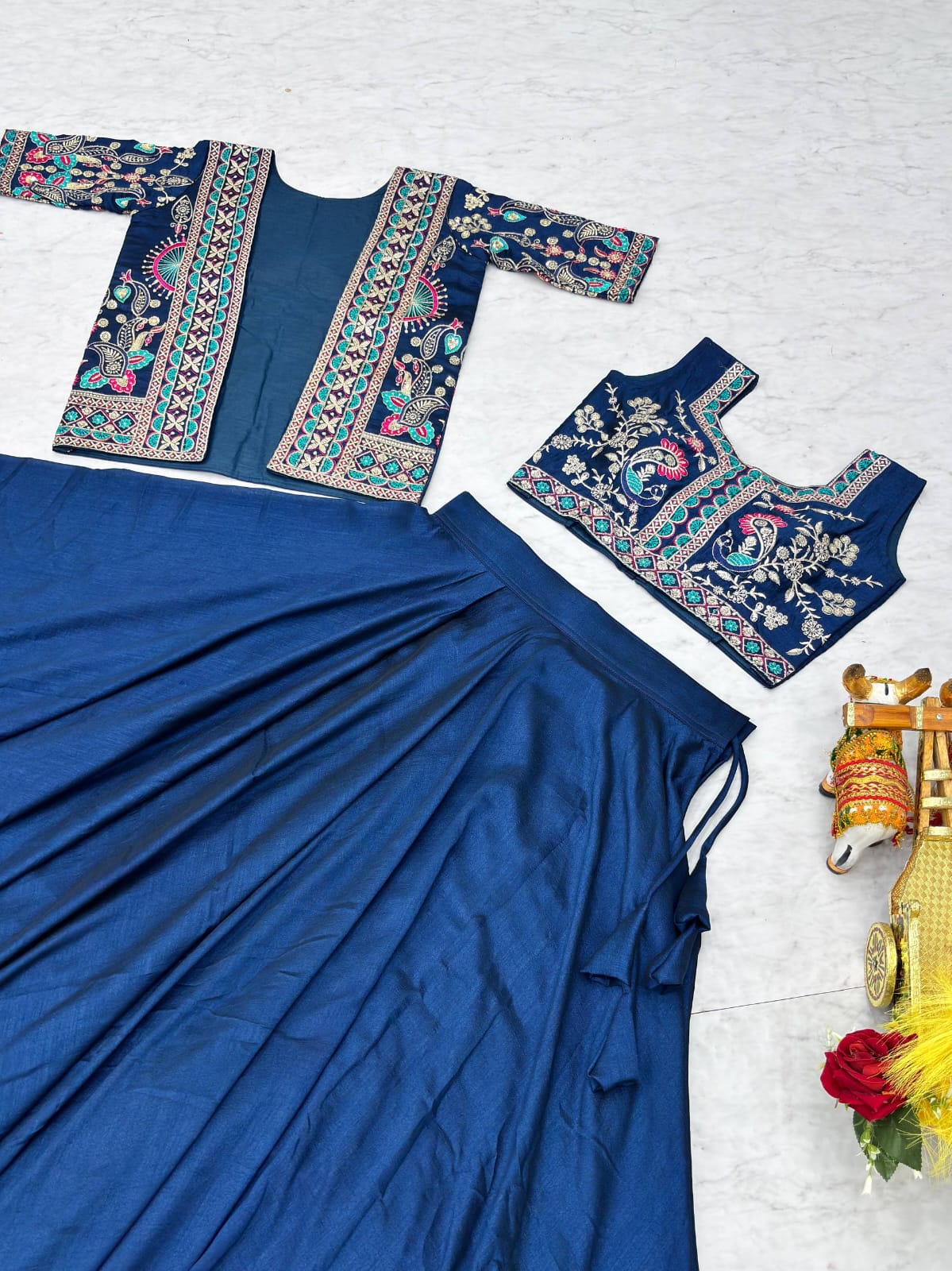 Ready-to-Wear Rani Pink Vichitra silk Indo-Western Lehenga with Embroidered Peplum Koti Blouse