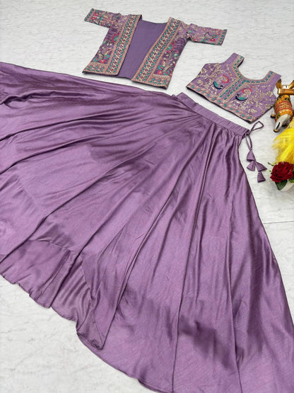 Ready-to-Wear Lavender Vichitra silk Indo-Western Lehenga with Embroidered Peplum Koti Blouse