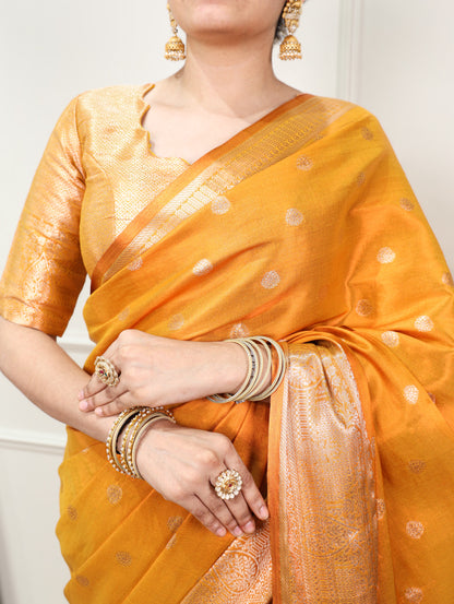 Gold Dual-Tone Zari Weaving Saree with Unstitched Blouse