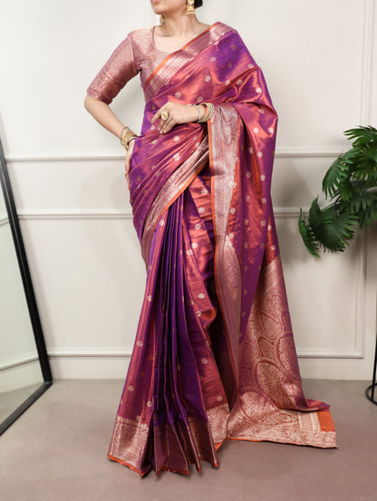 Purple Dual-Tone Zari Weaving Saree with Unstitched Blouse