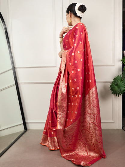 Rani Pink Dual-Tone Zari Weaving Saree with Unstitched Blouse