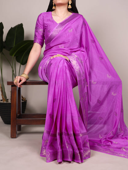 Pink Weaving Saree with Unstitched Blouse