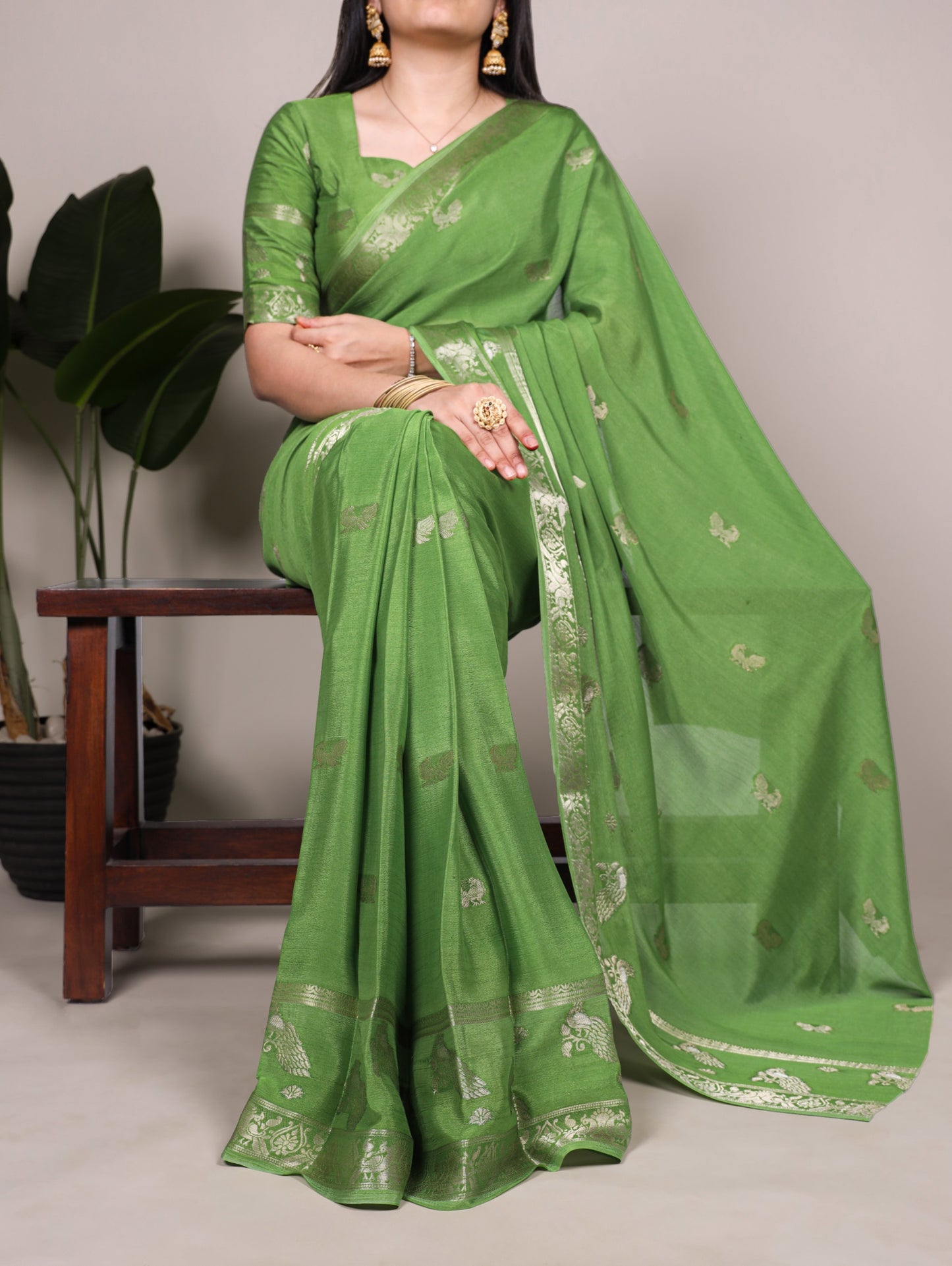 Pista Green Weaving Saree with Unstitched Blouse