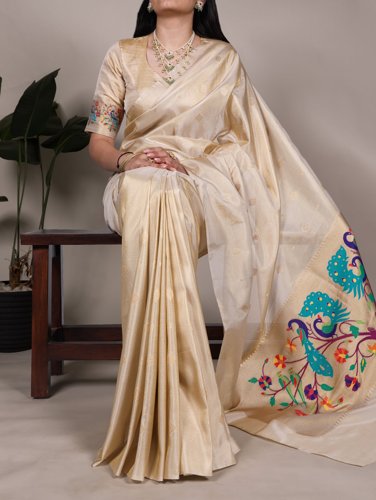Tissue Silk Paithani Saree with Unstitched Blouse