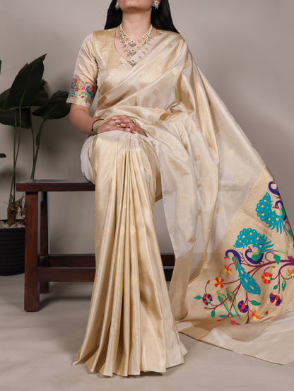 Tissue Silk Paithani Saree with Unstitched Blouse