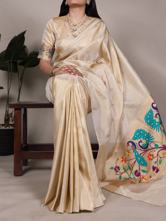 Tissue Silk Paithani Saree with Unstitched Blouse