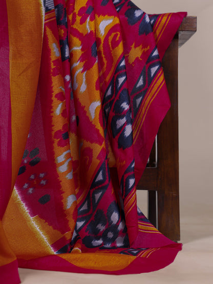 Blue Tasar Silk Zigzag Print Saree with Unstitched Blouse