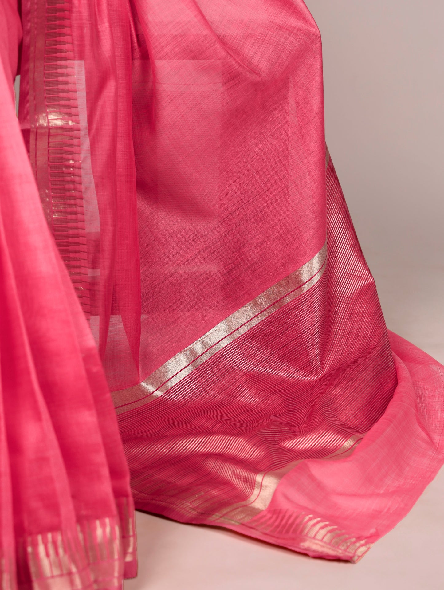 Rani Pink Cotton Silk Zari Weaving Saree with Unstitched Blouse