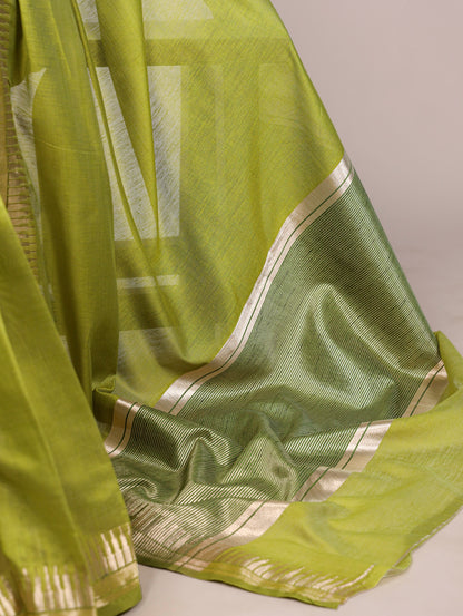 Olive Green Cotton Silk Zari Weaving Saree with Unstitched Blouse