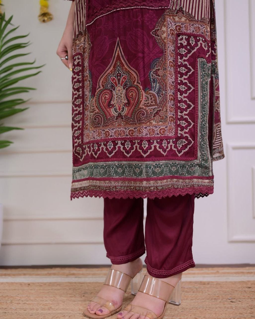 Elegant Maroon Kurti Set with Dupatta