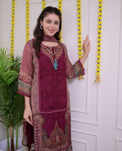 Elegant Maroon Kurti Set with Dupatta