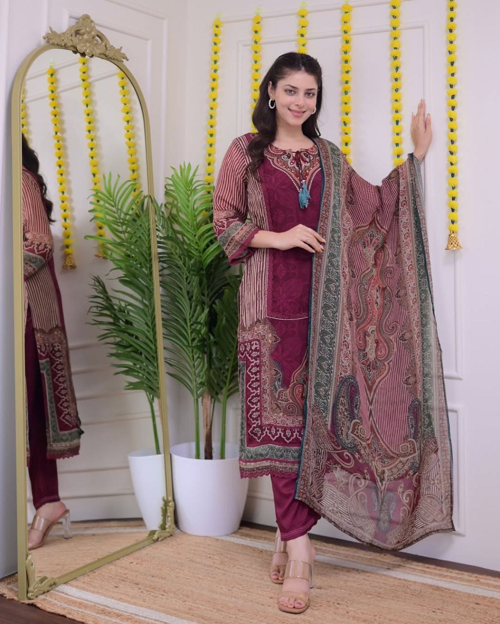 Elegant Maroon Kurti Set with Dupatta