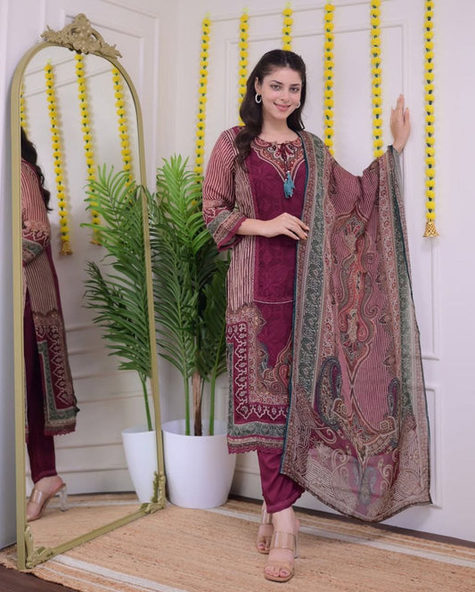 Elegant Maroon Kurti Set with Dupatta