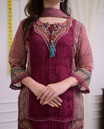 Elegant Maroon Kurti Set with Dupatta