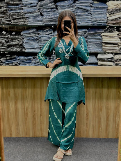 Premium Burbary Silk With Handwork Nack CORD SET Set