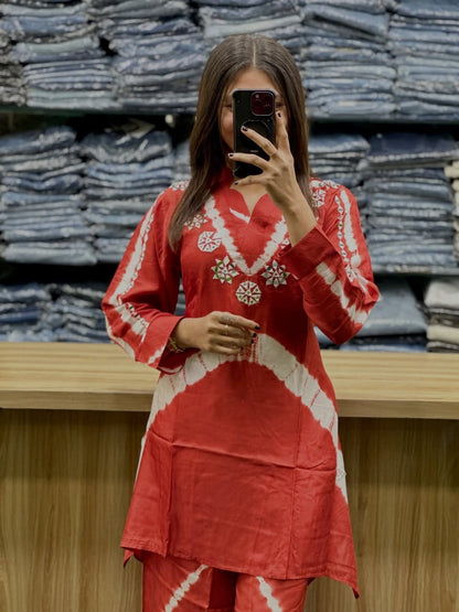 Premium Burbary Silk With Handwork Nack CORD SET Set