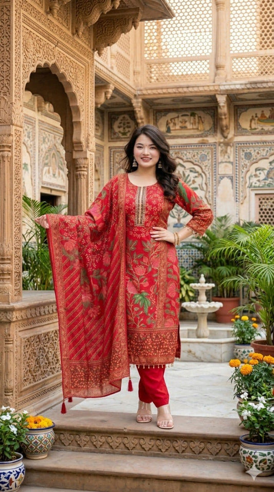 Premium Muslin Kurti Pant Dupatta Set