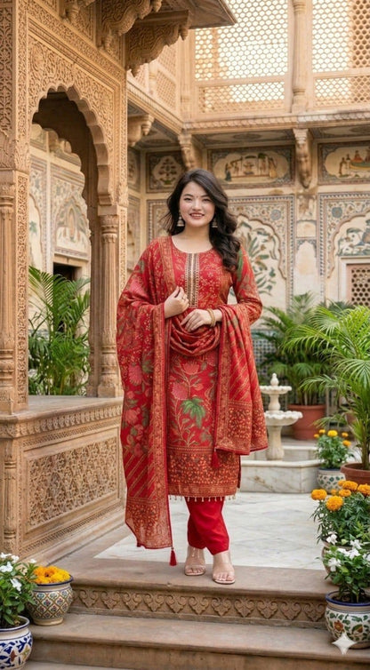 Premium Muslin Kurti Pant Dupatta Set