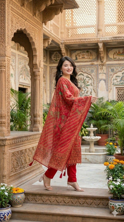 Premium Muslin Kurti Pant Dupatta Set