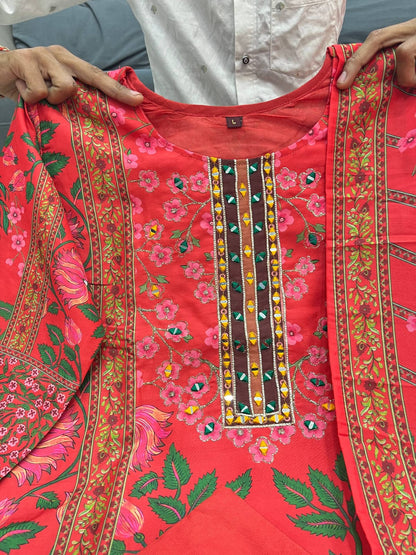 Premium Muslin Kurti Pant Dupatta Set