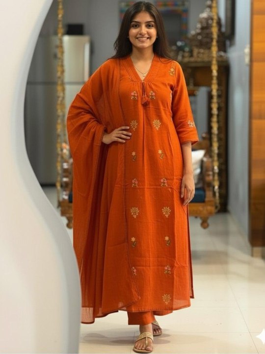 60x60 Cotton Kurti Set with Plazo & Dupatta