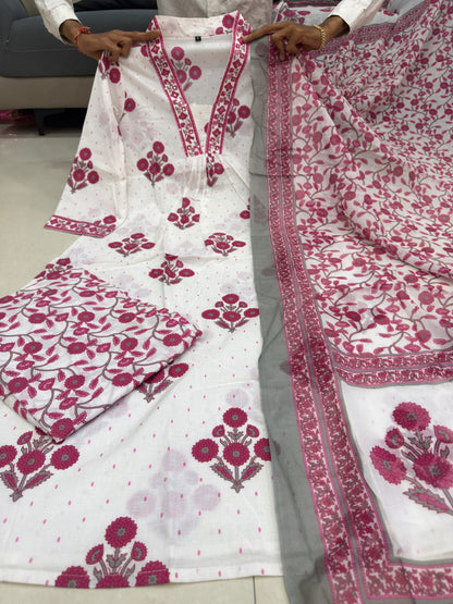 Summer Premium Cotton Kurti Pant with Dupatta