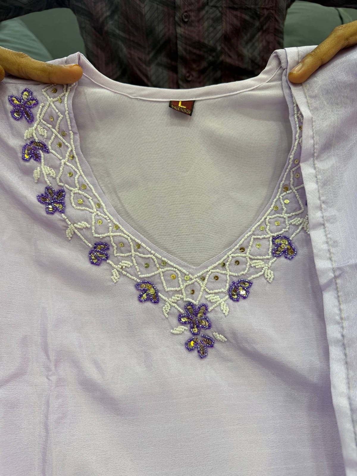 Lavender Chinon A-line Kurta Set