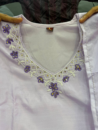 Lavender Chinon A-line Kurta Set