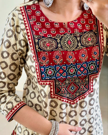 Elegant Ajrakh Print Kurti Set with Dupatta