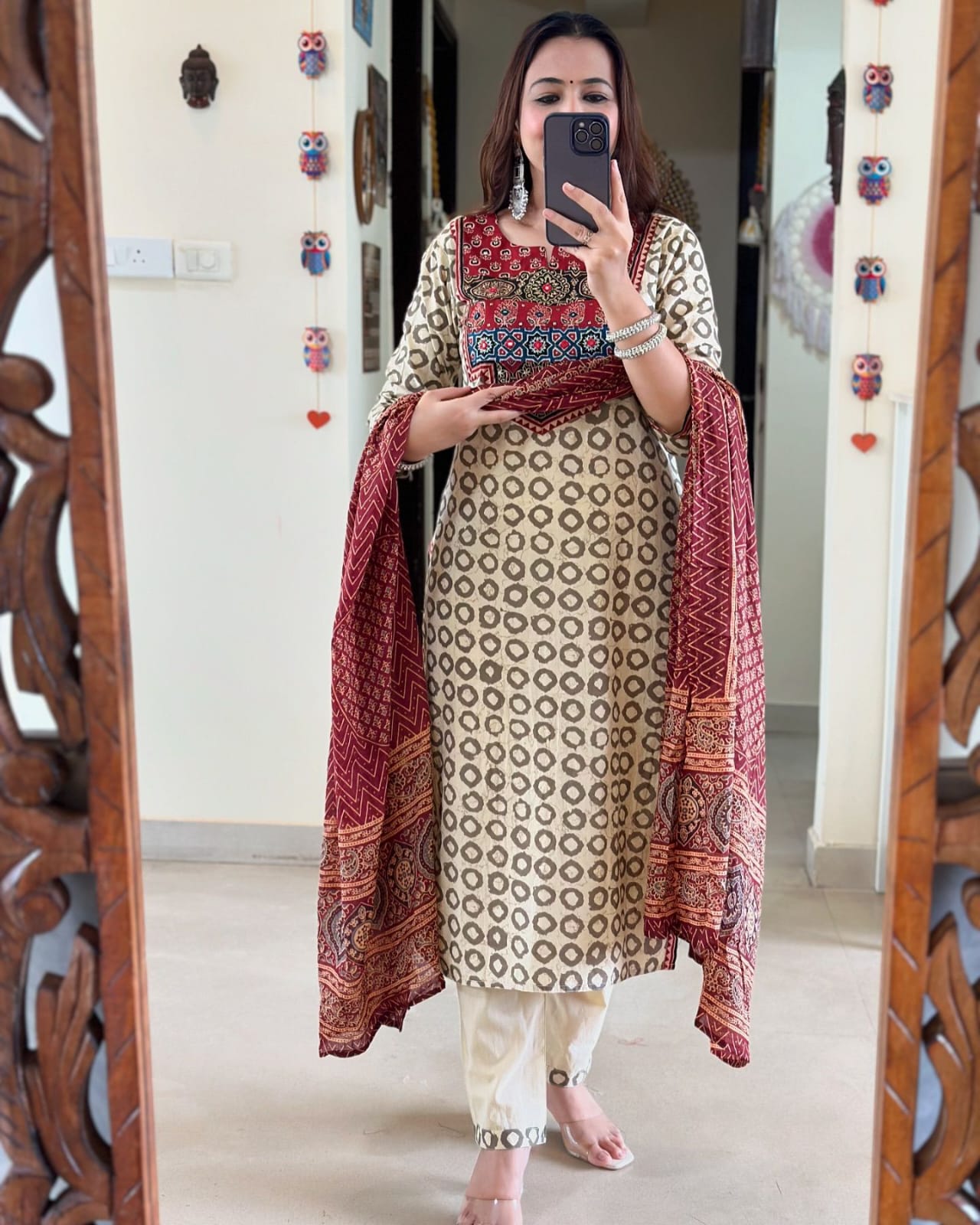 Elegant Ajrakh Print Kurti Set with Dupatta