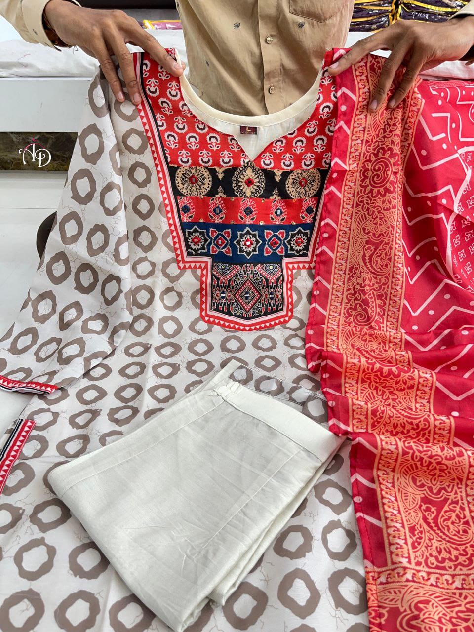 Elegant Ajrakh Print Kurti Set with Dupatta