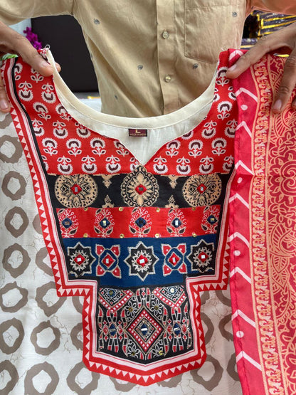 Elegant Ajrakh Print Kurti Set with Dupatta
