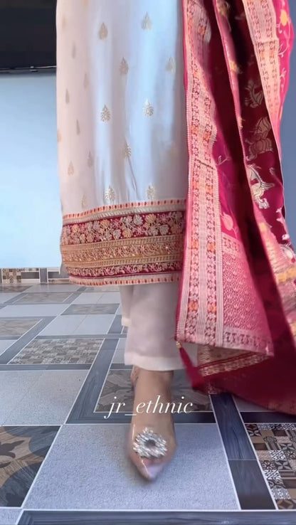 Kanjivaram Silk White Kurti Set