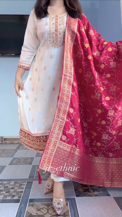 Kanjivaram Silk White Kurti Set